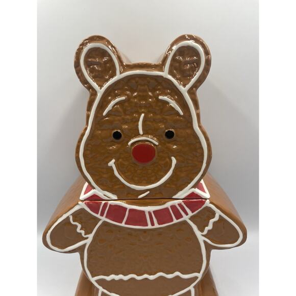 Disney Ceramic XL Winnie the Pooh Gingerbread Christmas🎄Cookie Jar NEW - Picture 2 of 11